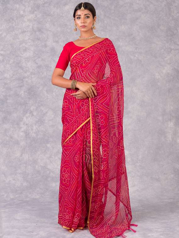 bandhani printed saree  with blouse
