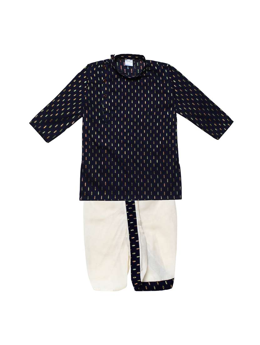 navy blue solid dhoti kurta set