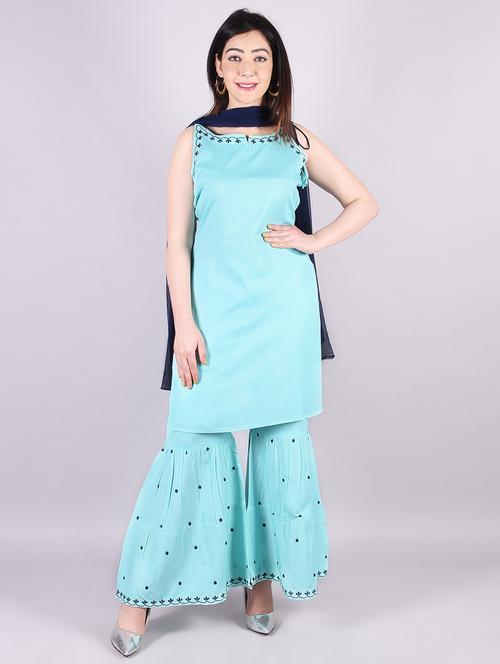 turquoise rayon kurta sharara  set - 18245180 -  Standard Image - 0