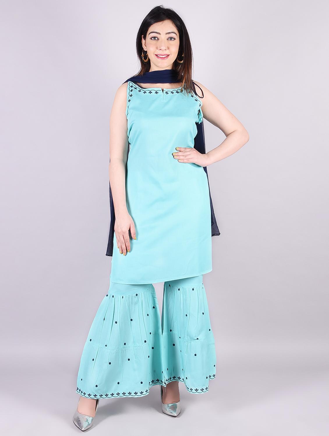 turquoise rayon kurta sharara  set - 18245180 -  Zoom Image - 0