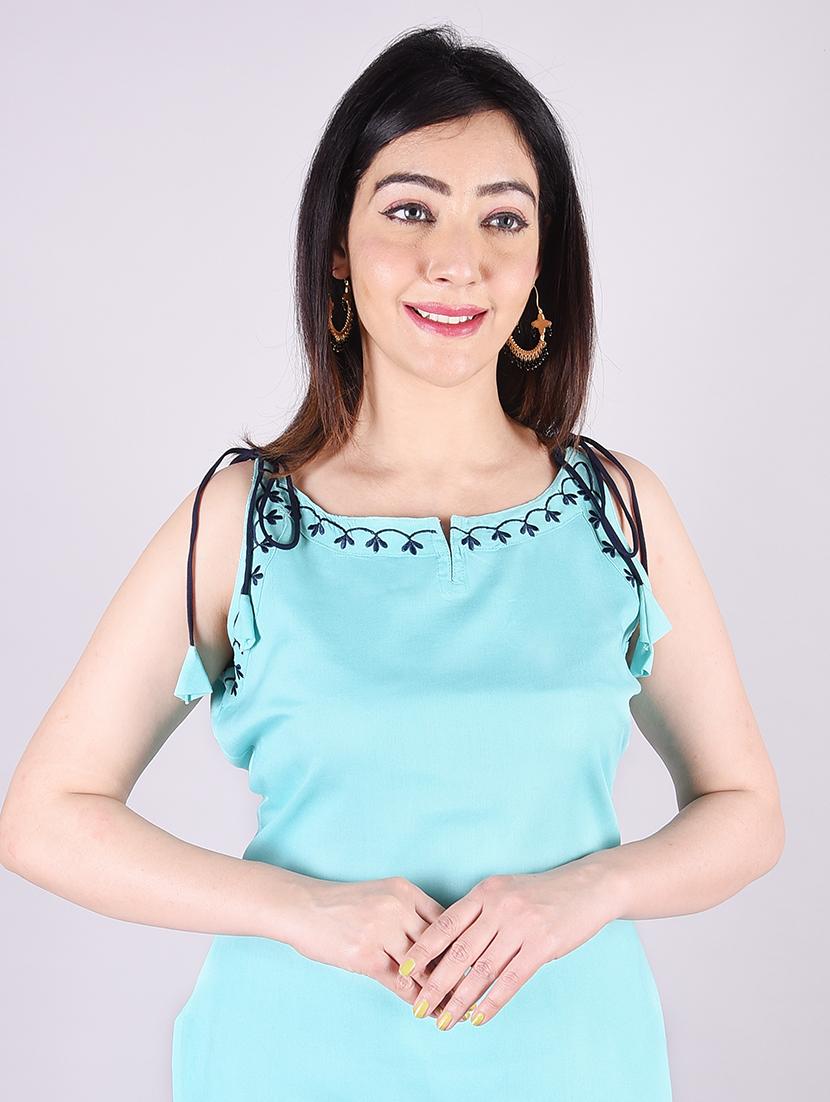 turquoise rayon kurta sharara set - 18245180 - Standard Image - 3