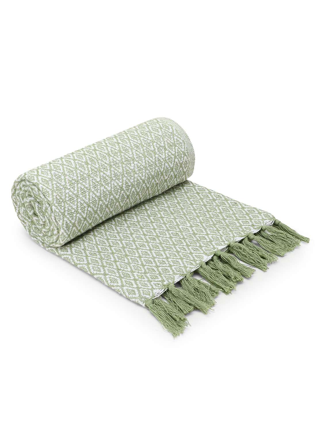 mezposh acoustic pastel green & white diamond pattern polycotton sofa throw (150 x 130 cm)