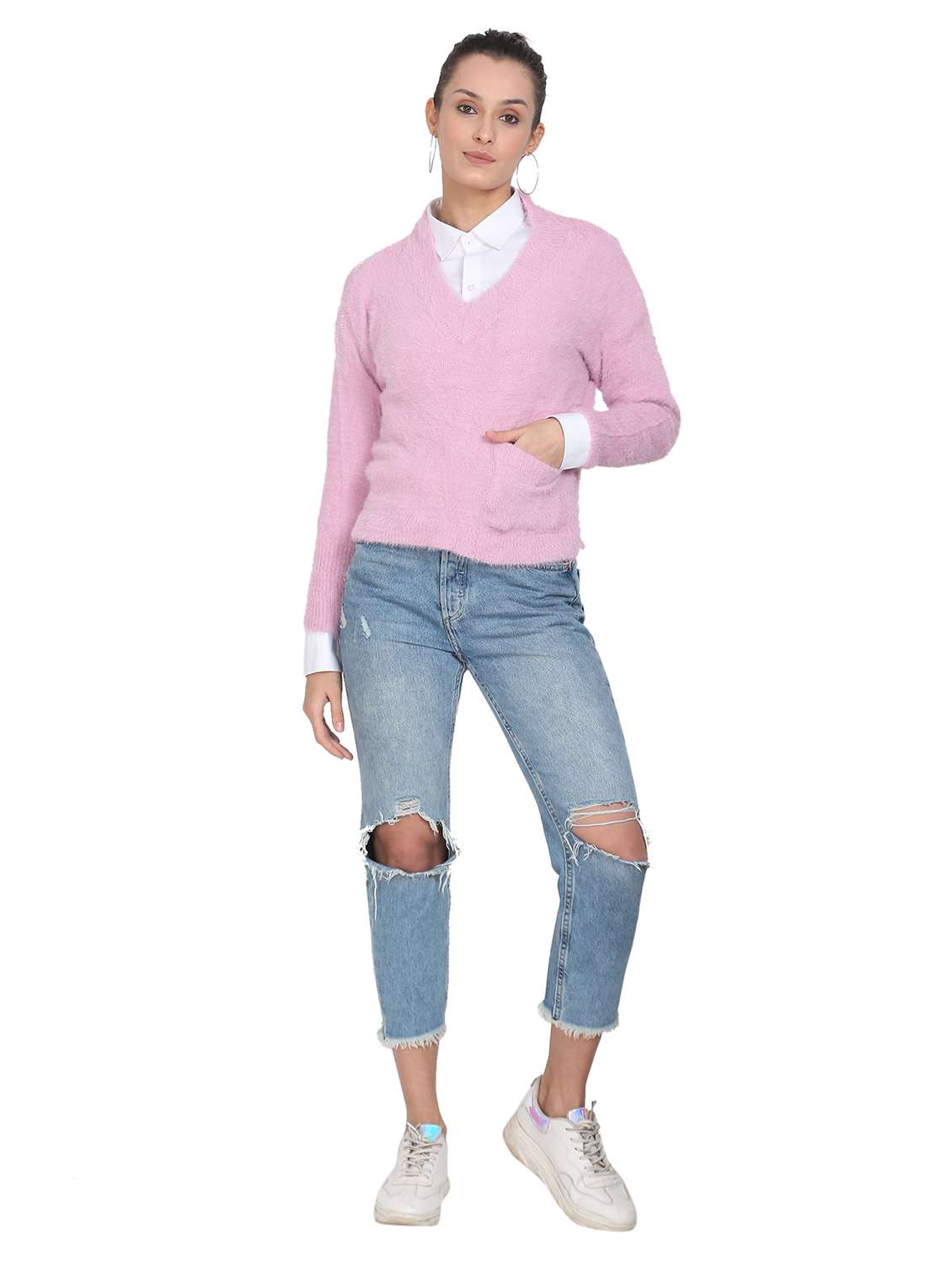 v-neck solid pullover - 18246489 -  Standard Image - 3