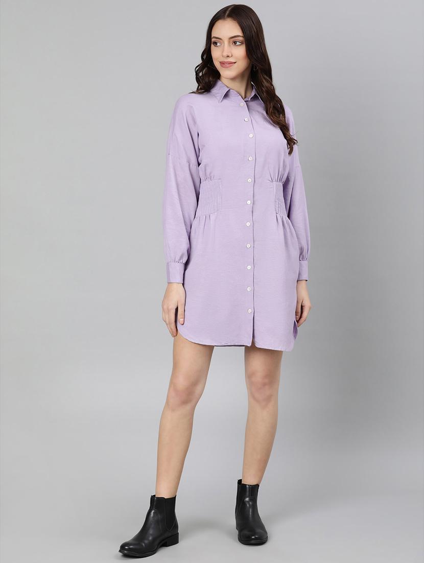 long sleeved solid shirt dress - 18246529 - Standard Image - 3