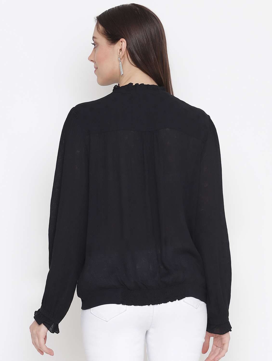 women's straight tie-up neck top - 18246562 - Standard Image - 3