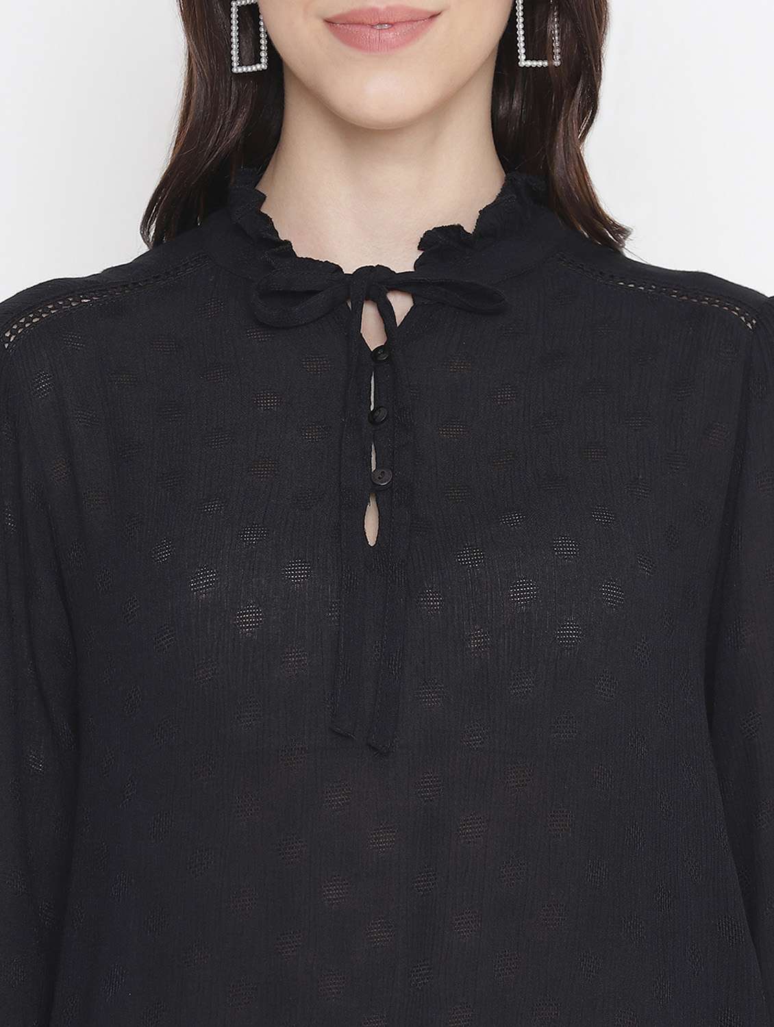 women's straight tie-up neck top - 18246562 - Standard Image - 5