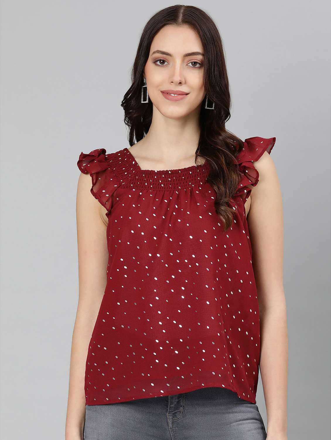 women's ruffle square neck top - 18246564 - Zoom Image - 0