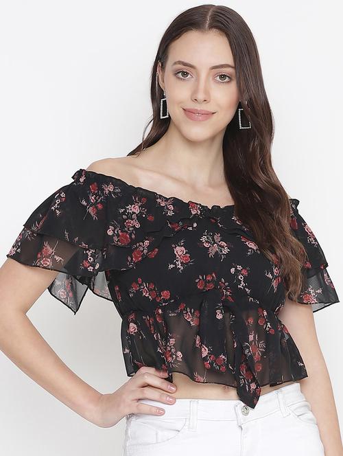 off shoulder floral crop top - 18246600 - Standard Image - 0