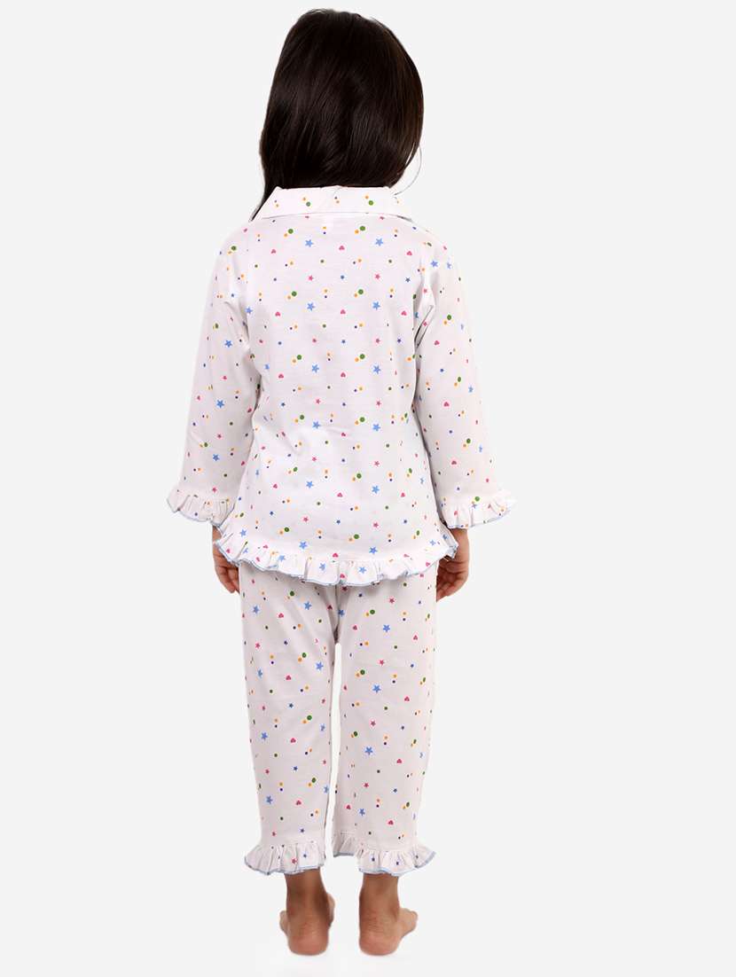 girls white printed shirt & pyjama set - 18247159 -  Standard Image - 3