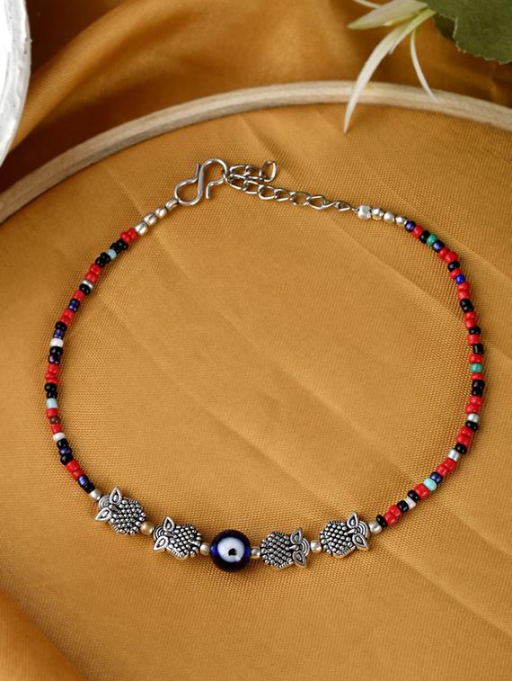 evil eye multi colour beaded chain anklet - 18247452 - Zoom Image - 0