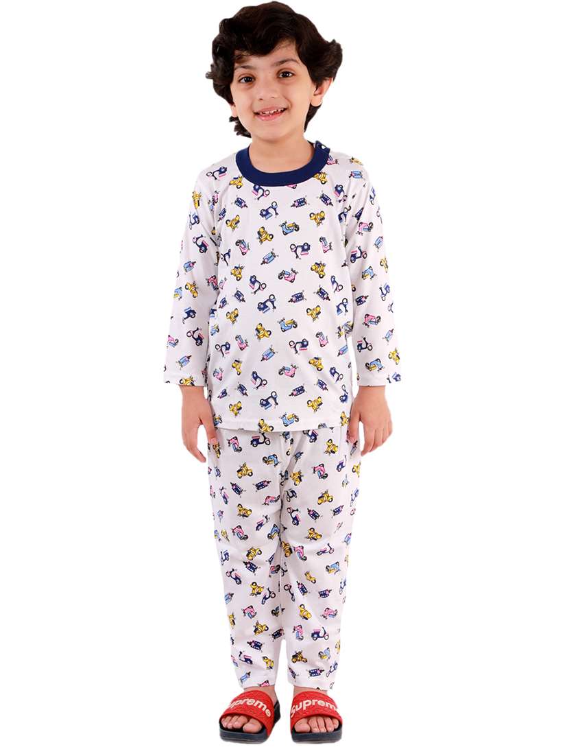 white printed nightwear pajama set 
