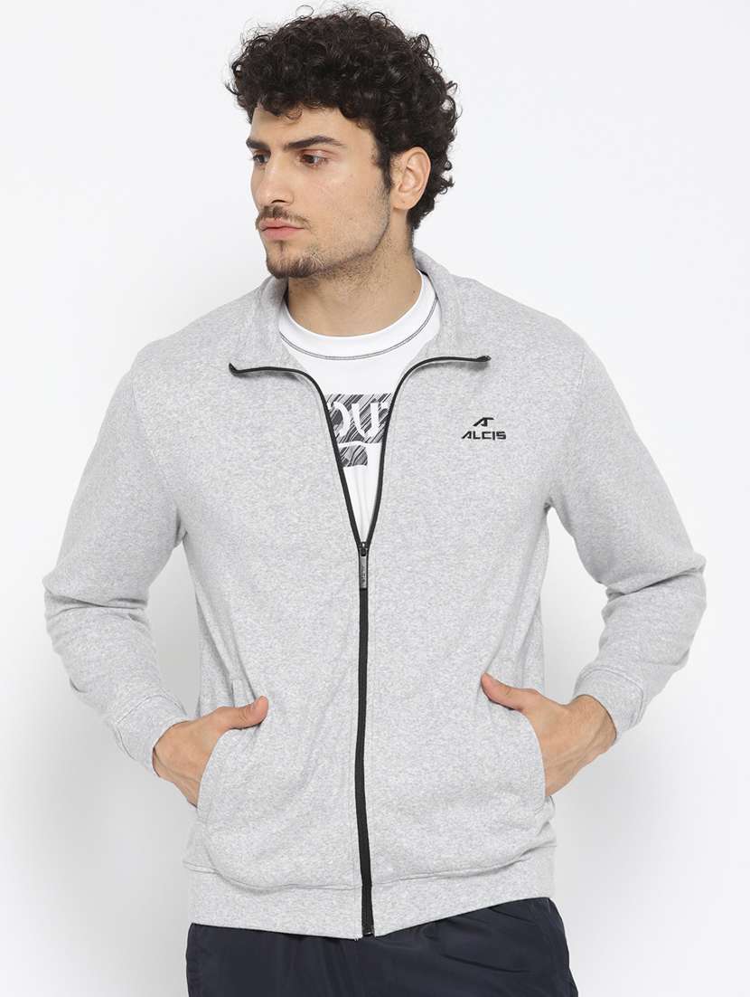 grey solid casual jacket
