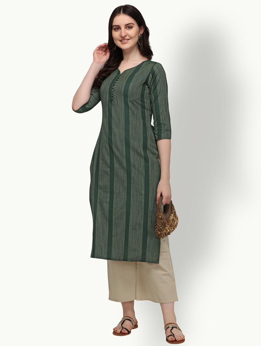 green striped straight kurta - 18247805 - Zoom Image - 0