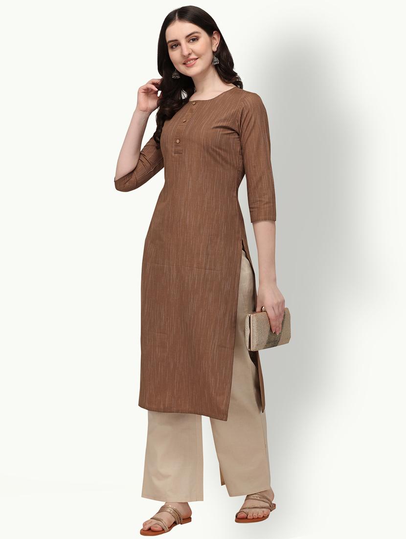 brown solid straight kurta - 18247813 - Standard Image - 3