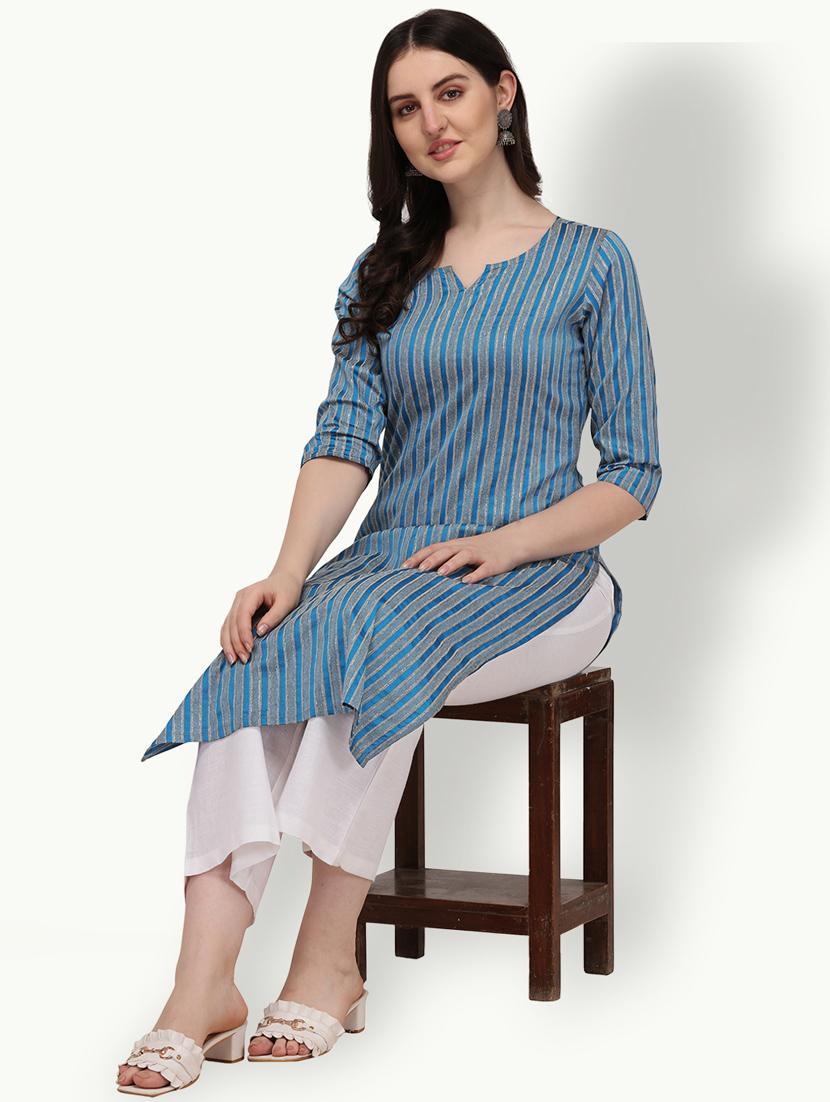 turquoise striped straight kurta - 18247826 - Standard Image - 3