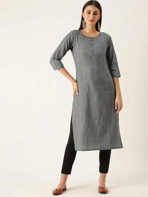 grey solid straight kurta - 18247842 -  Standard Image - 0