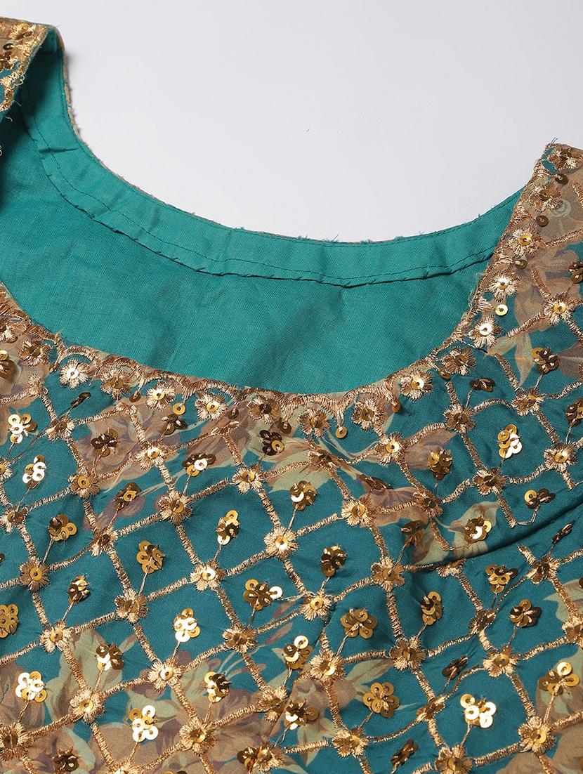 teal organza flared lehenga - 18247916 - Standard Image - 3