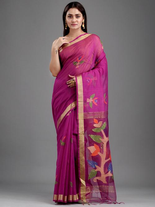 magenta handloom saree with blouse - 18248052 - Standard Image - 0