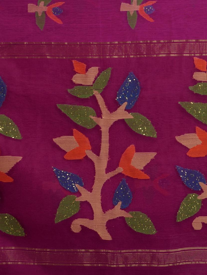 magenta handloom saree with blouse - 18248052 - Standard Image - 3