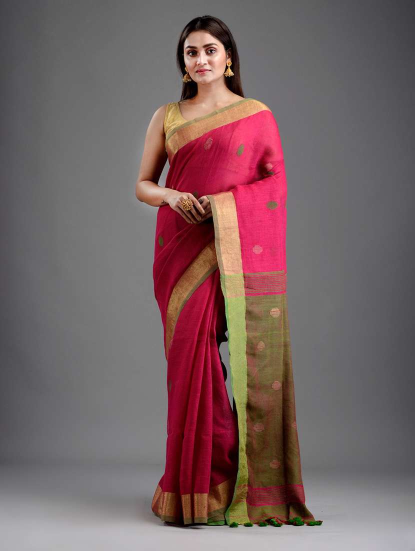 women's self design pink colored saree with blouse