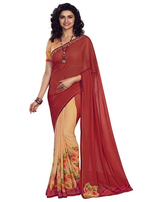 red georgette half and half saree with blouse - 18248221 -  Standard Image - 0