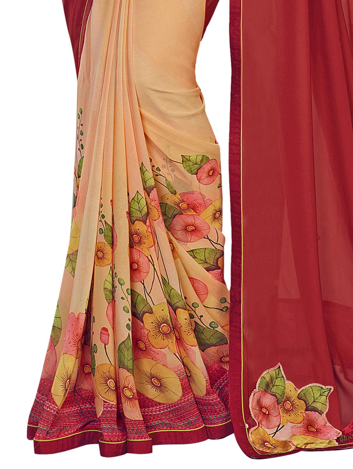 red georgette half and half saree with blouse - 18248221 - Standard Image - 3