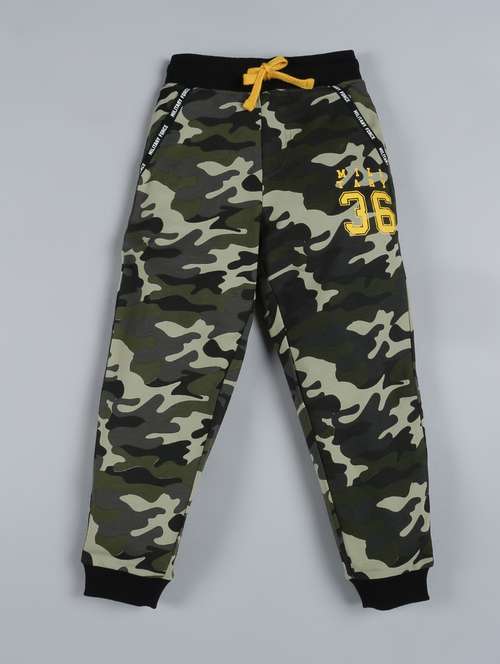 green printed detailed cotton joggers - 18249142 -  Standard Image - 0