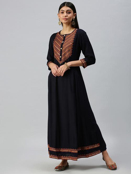 embroidered a-line ethnic dress - 18249223 - Standard Image - 0