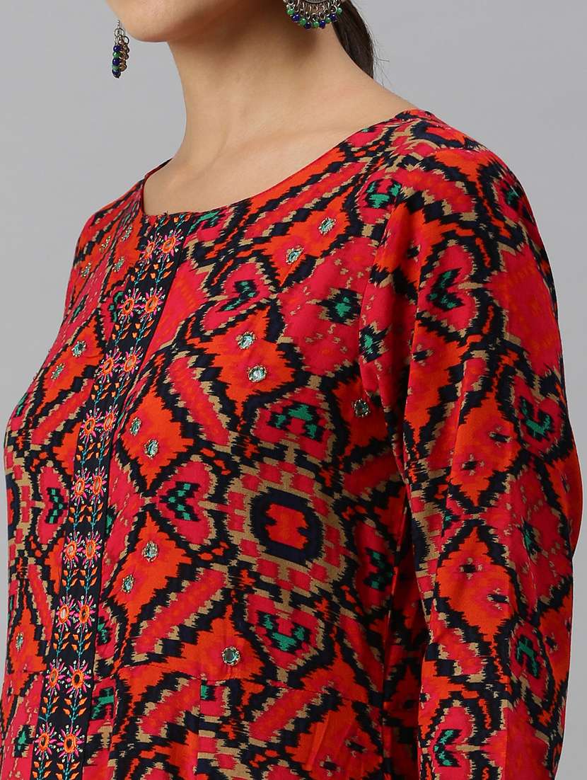 multi colored cotton blend anarkali kurta - 18249248 -  Standard Image - 3
