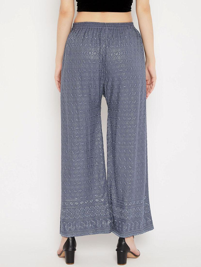 grey embroidered palazzo - 18249337 - Standard Image - 3
