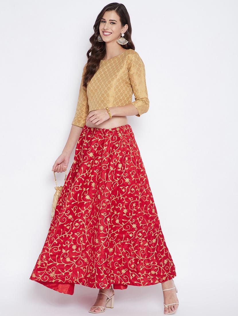 red silk blend flared skirt - 18249471 - Standard Image - 3