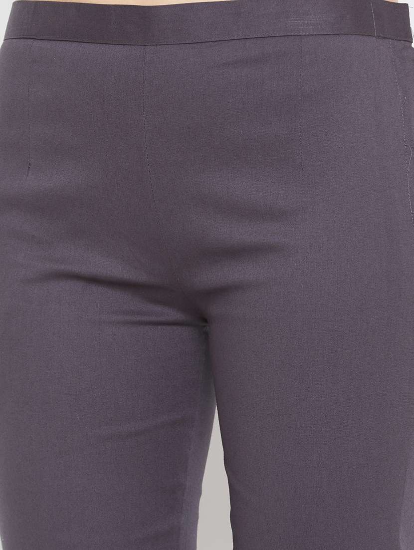 grey solid cigarette pants trouser - 18249502 - Standard Image - 3