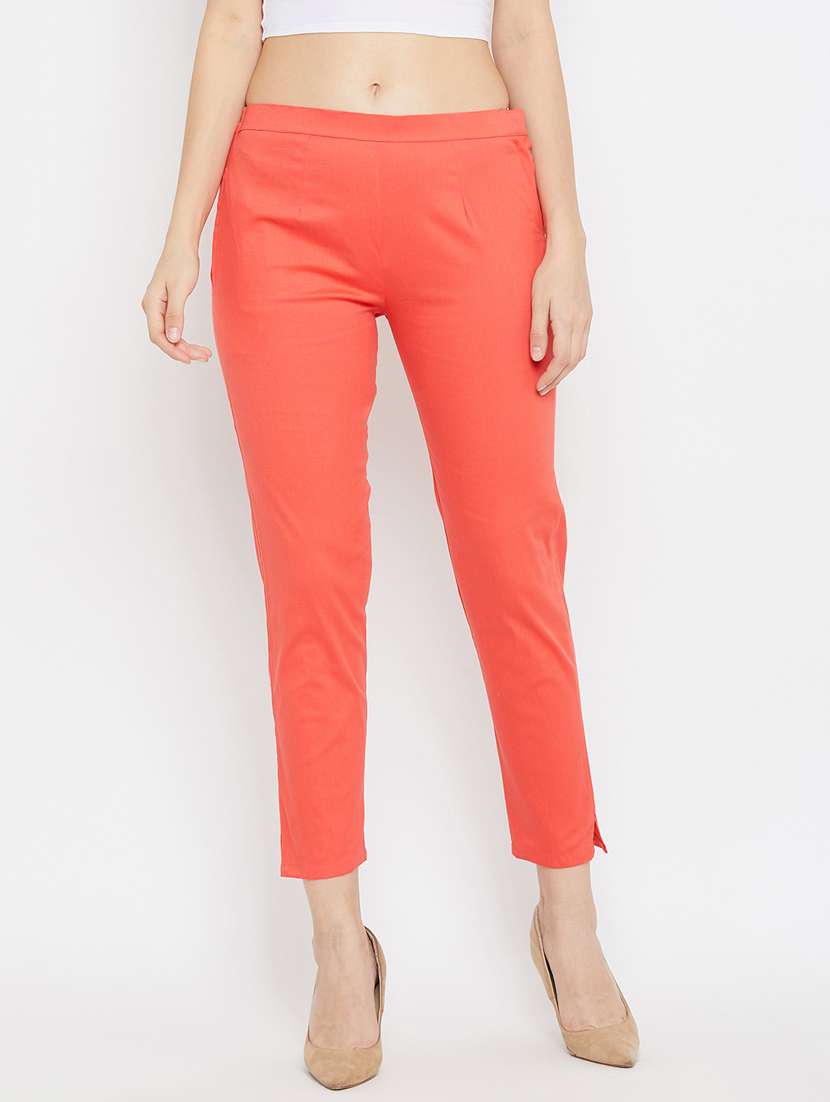 peach solid flat front trouser - 18249508 -  Zoom Image - 0