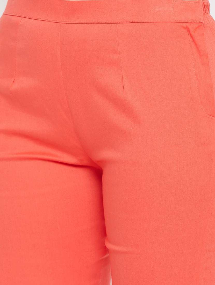 peach solid flat front trouser - 18249508 -  Standard Image - 3