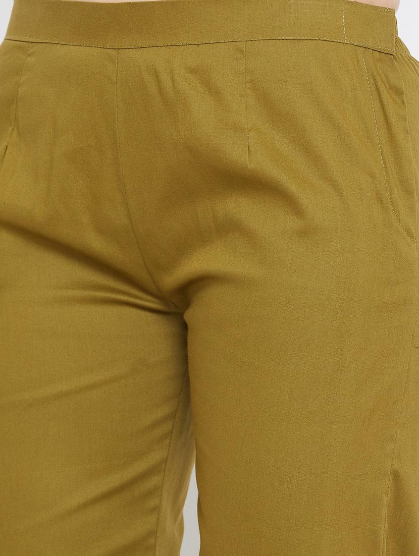 olive solid cigarette pants trouser - 18249509 - Standard Image - 3