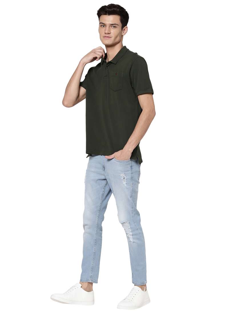 olive green solid polo t-shirt - 18250337 - Standard Image - 3