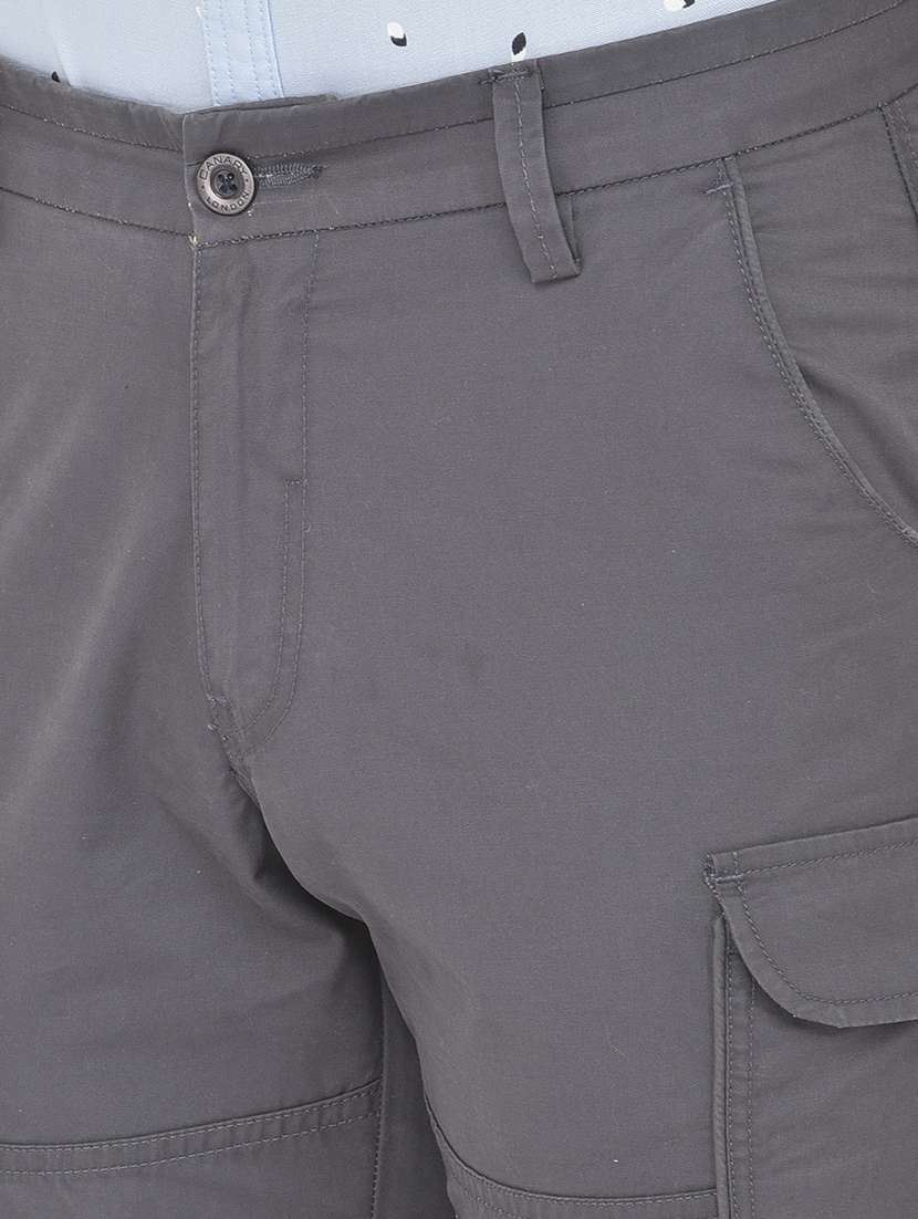 grey solid cargos casual trouser - 18250569 - Standard Image - 5