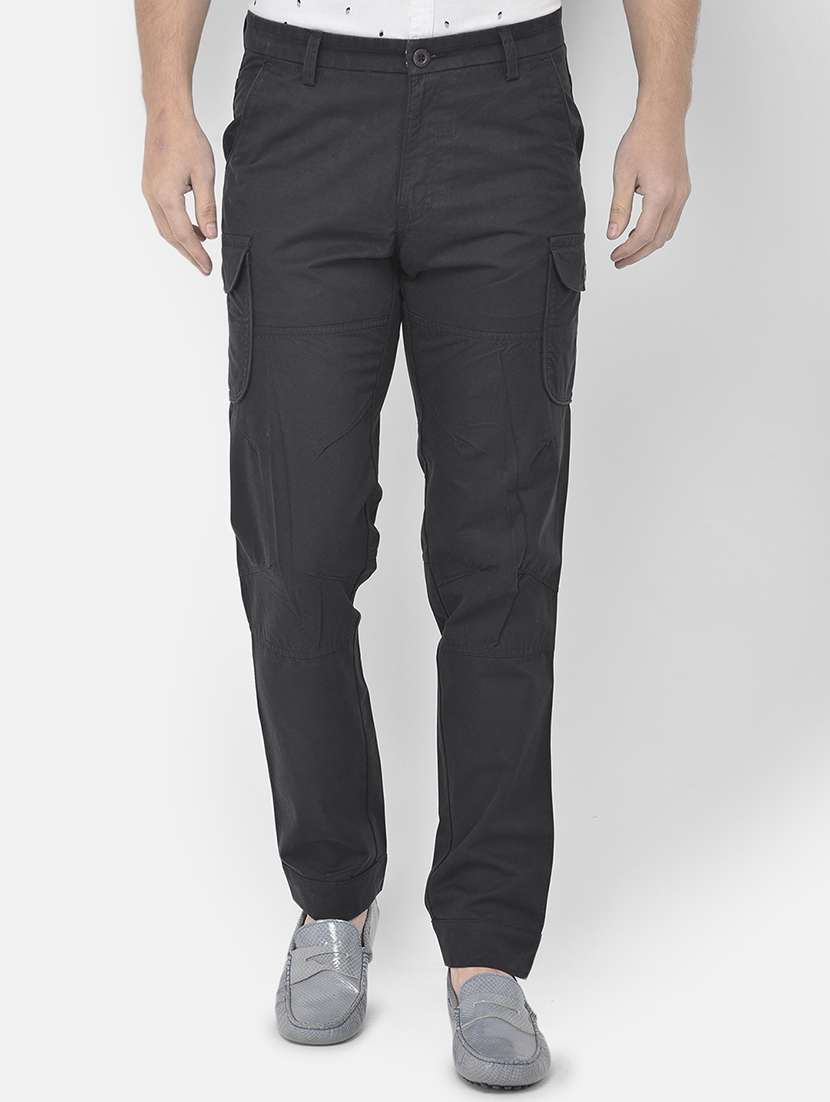 navy blue solid cargos casual trouser