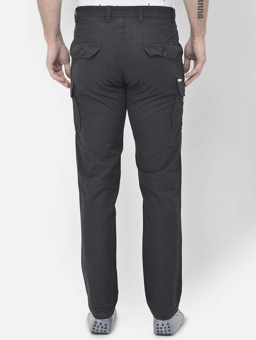 navy blue solid cargos casual trouser - 18250571 -  Standard Image - 3