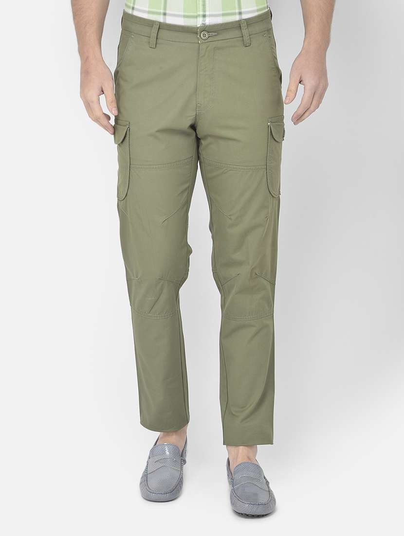 green solid cargos casual trouser