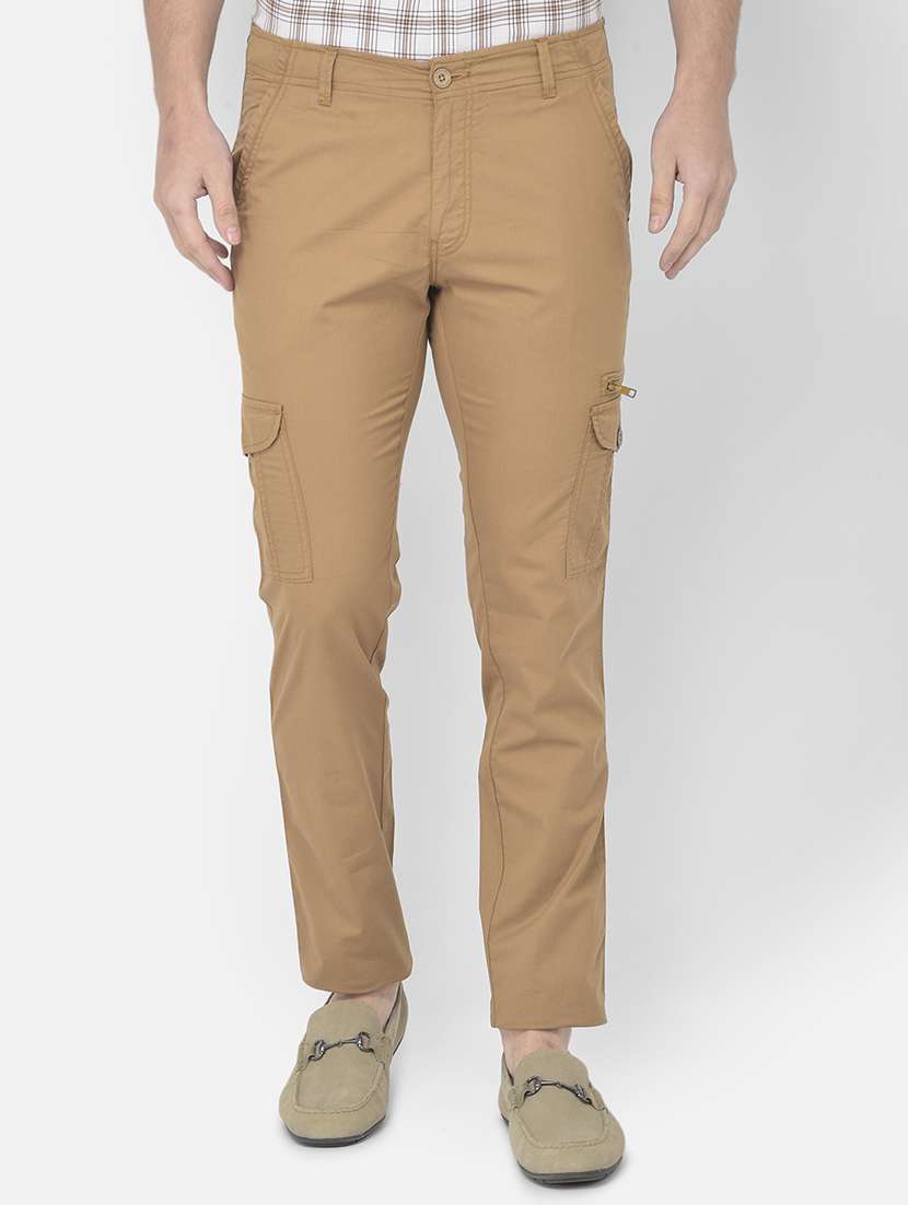orange solid cargos casual trouser
