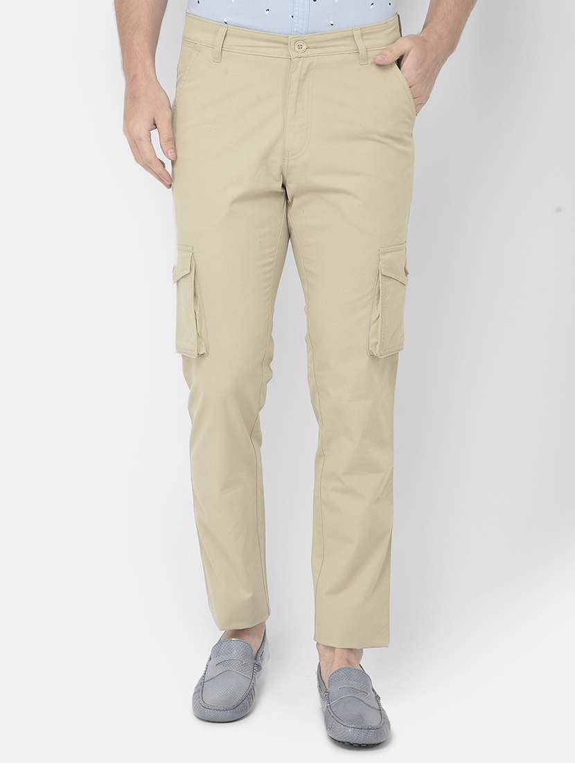beige solid cargos casual trouser