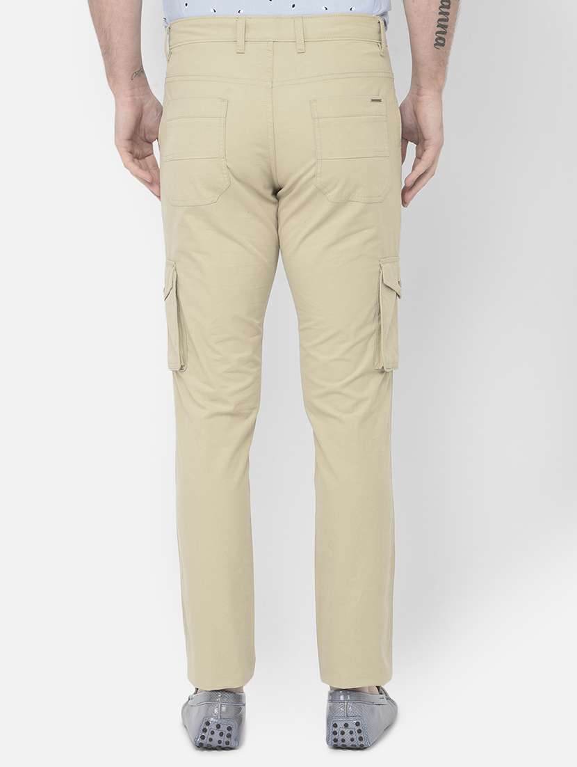 beige solid cargos casual trouser - 18250585 -  Standard Image - 3