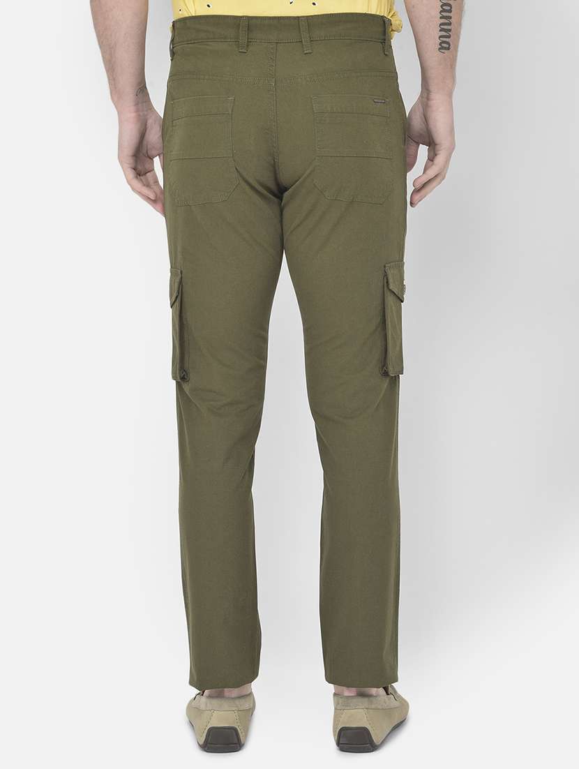 green solid cargos casual trouser - 18250586 -  Standard Image - 3