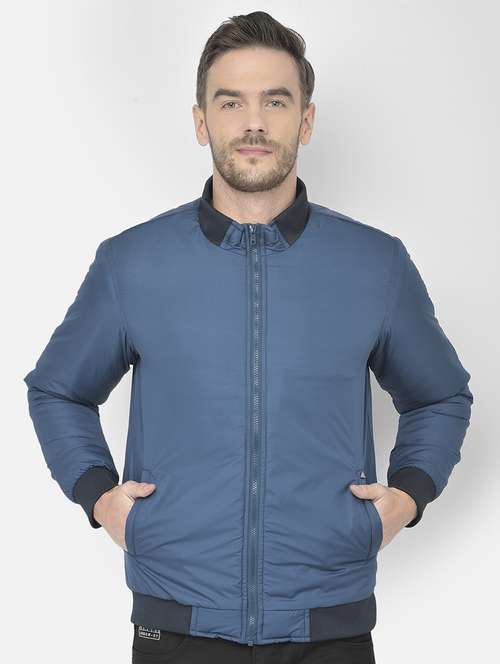blue solid bomber jacket - 18250615 - Standard Image - 0