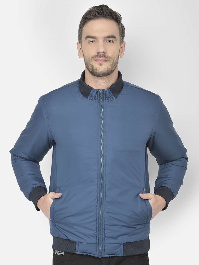 blue solid bomber jacket - 18250615 - Zoom Image - 0
