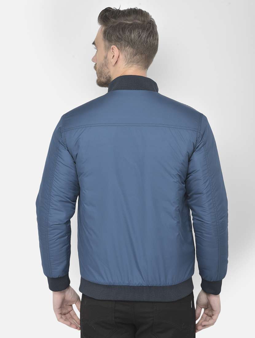 blue solid bomber jacket - 18250615 - Standard Image - 3