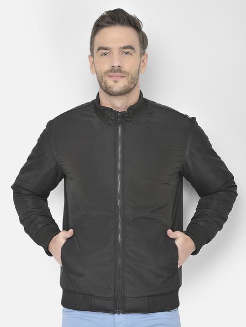 charcoal solid bomber jacket - 18250616 - Standard Image - 0