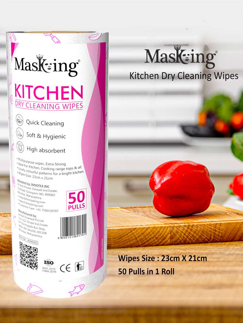 masking kitchen dry cleaning roll wipes towel reusable washable for multipurpose cleaning tissue pink pattern 50 pulls sheet - 18250750 - Zoom Image - 0
