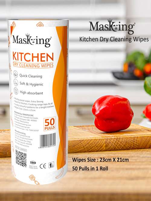 masking kitchen dry cleaning roll wipes towel reusable washable for multipurpose cleaning tissue orange pattern 50 pulls sheet - 18250752 -  Standard Image - 0